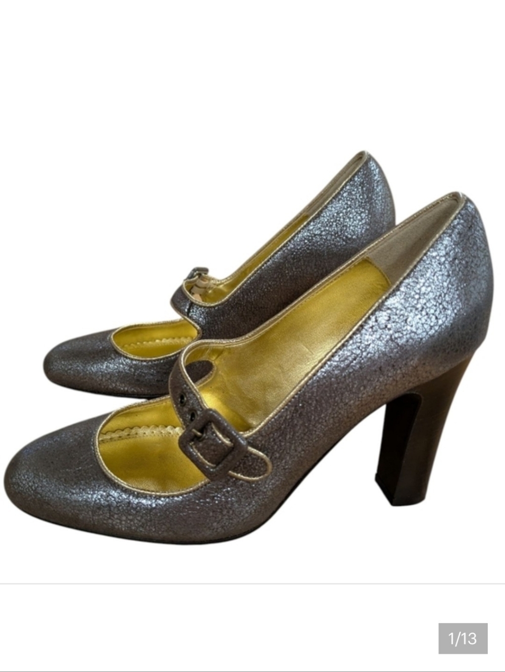 J. Crew Crackle Metallic Leather Mary Jane Pump Size 6.5